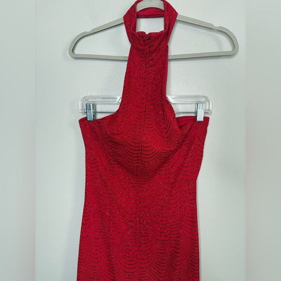 Gunne Sax X Jessica McClintock Red Sparkle Floating neck Dress Vintage - Picture 8 of 9